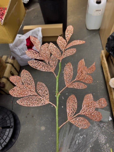 Rose Gold Skeleton Triple Leaf Spray - Pack of 10