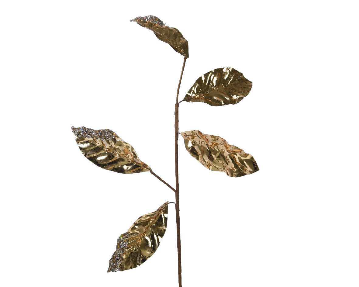 80cm Metallic Gold Leaf Spray with Glitters - Pack of 10