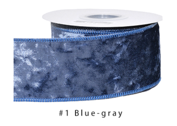 2.5" Velvet Ribbon Blue Gray - 2pcs