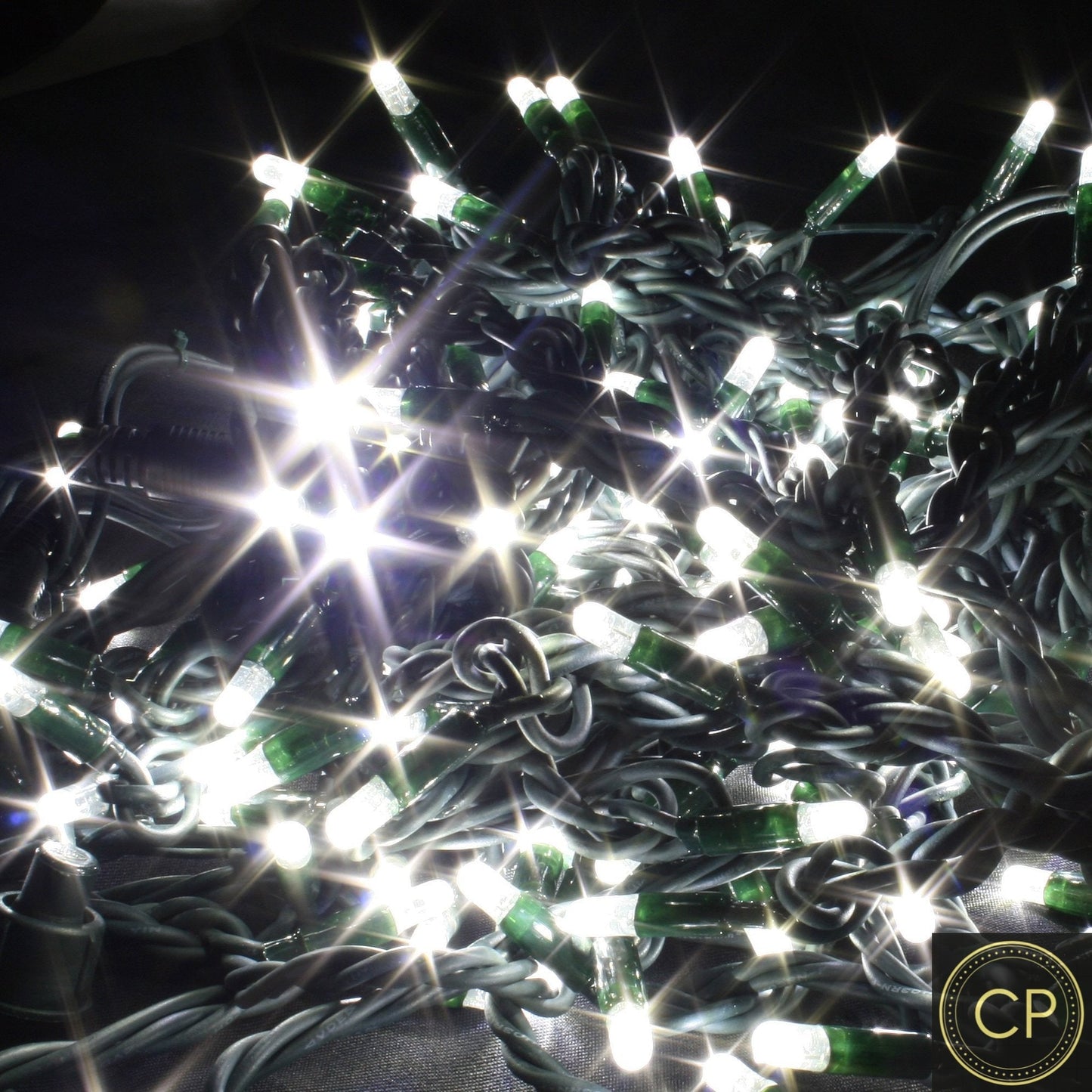 100 Ice-White LEDs 25% Twinkling on 10m green cable LV - 10 Sets (24VOLTS)