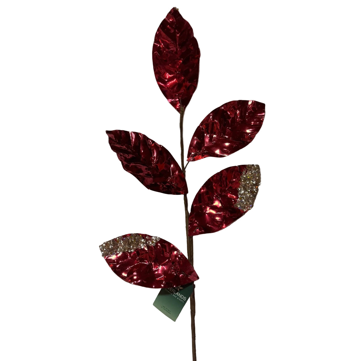 80cm Metallic Red Leaf Spray with Glitters - Pack of 10