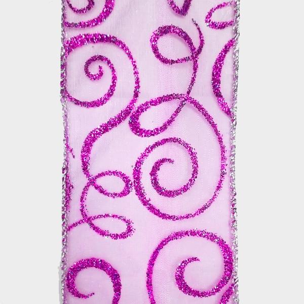 2.5" Purple sheer ribbon with glitter Pattern - 2pcs