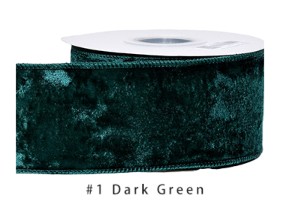 2.5" Velvet Ribbon Dark Green - 2pcs
