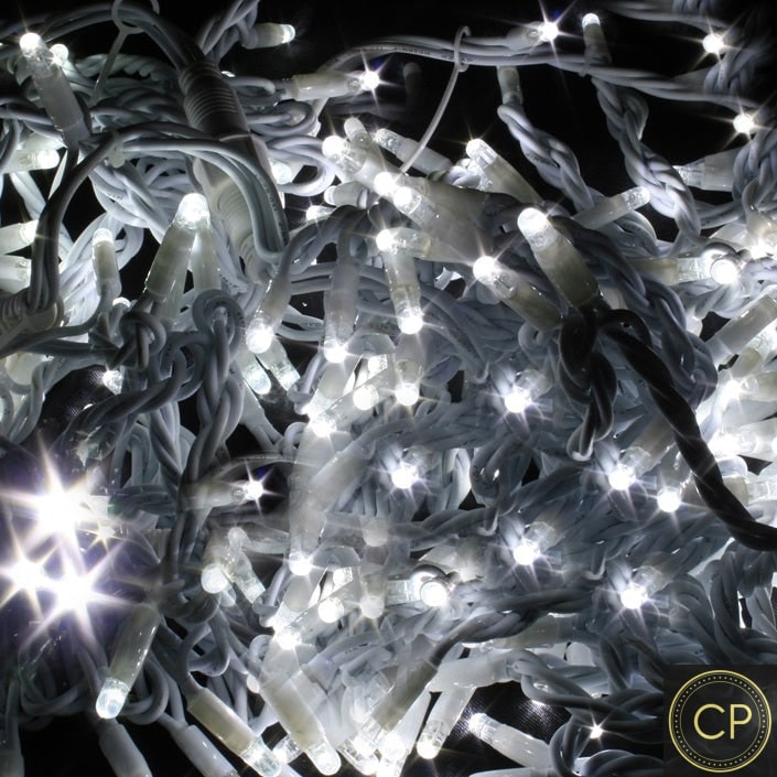 100 Ice-White LEDs 25% Twinkling on 10m white cable LV - 10 Sets (24VOLTS)