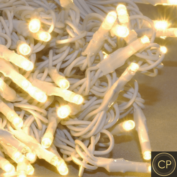 100 Warm-White LEDs 25% Twinkling on 10m white cable LV - 10 Sets (24VOLTS)
