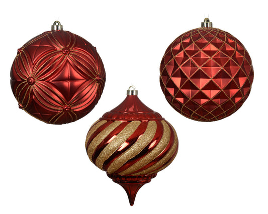 200mm Red Assorted Baubles - 3pcs