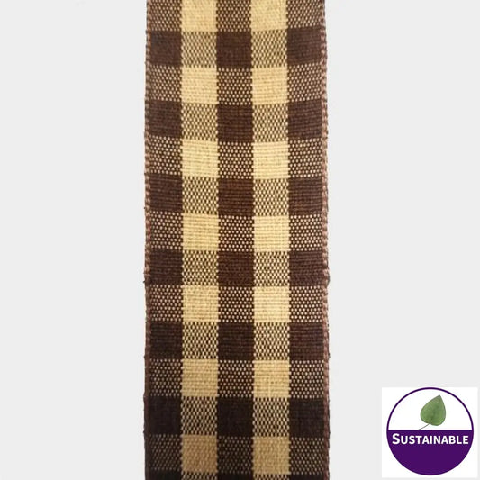 1.5’’ Brown and Cream checked ribbon - 2pcs