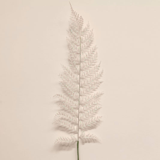 16Inch White Glittered Fern Leaf - Pack of 10