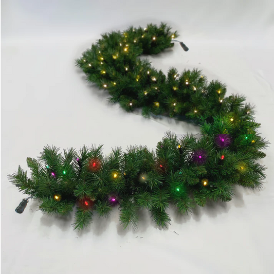 9ft Pre-lit Garland 100 2Chip Warm-White/Multi-Colour LEDs (2023) - 6pcs