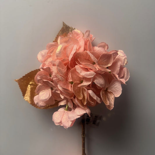 Flower on stem  Pink with Gold Leaf - 6pcs