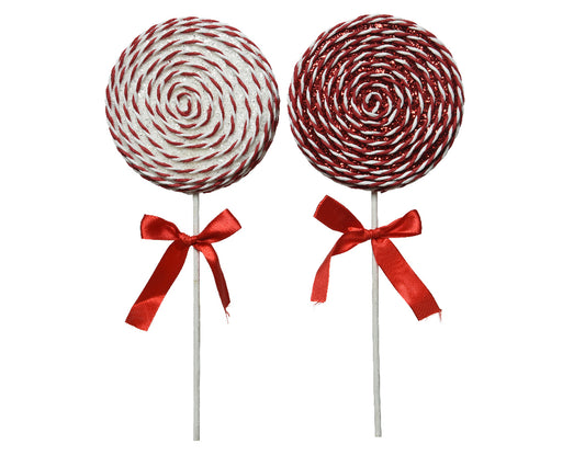 36cm Assorted Red/White Foam Lolly with Ribbon - Pack of 2