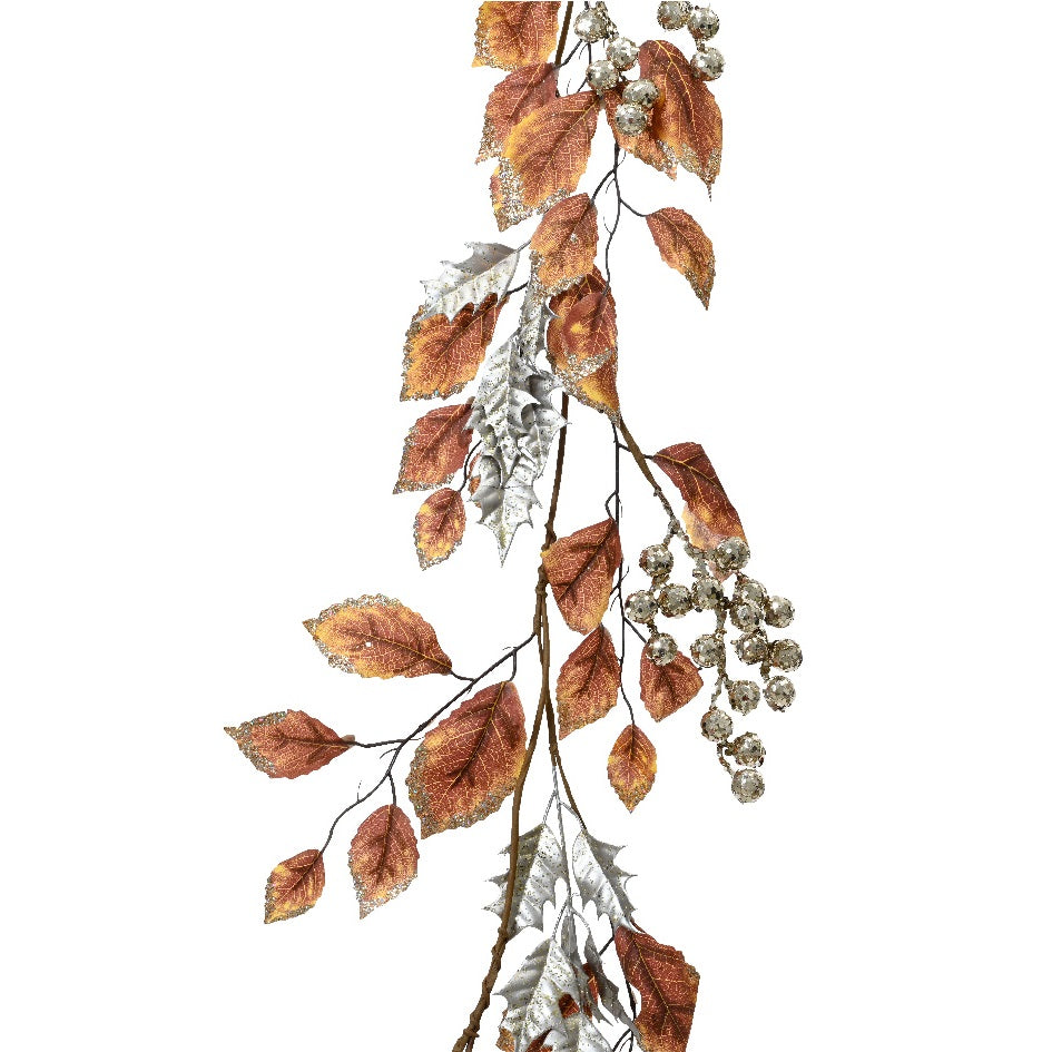 Brown Leaf Garland with Berries - 1pc