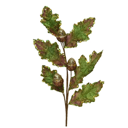 Green velvet Oak Leaf Spray - Pack of 12