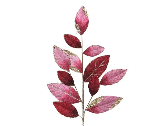 Glittered Shades of Pink Leaf Spray - Pack of 6