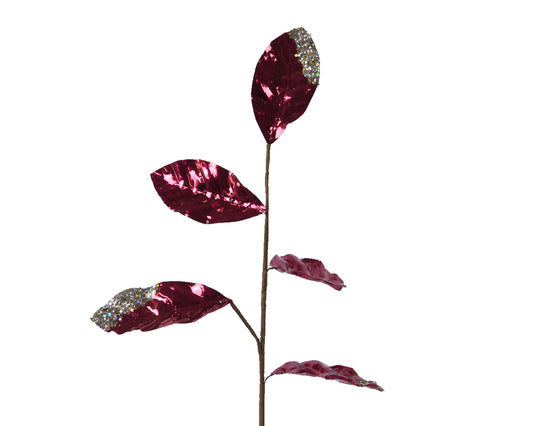 80cm Metallic Burgundy Leaf Spray with Glitters  - Pack of 6