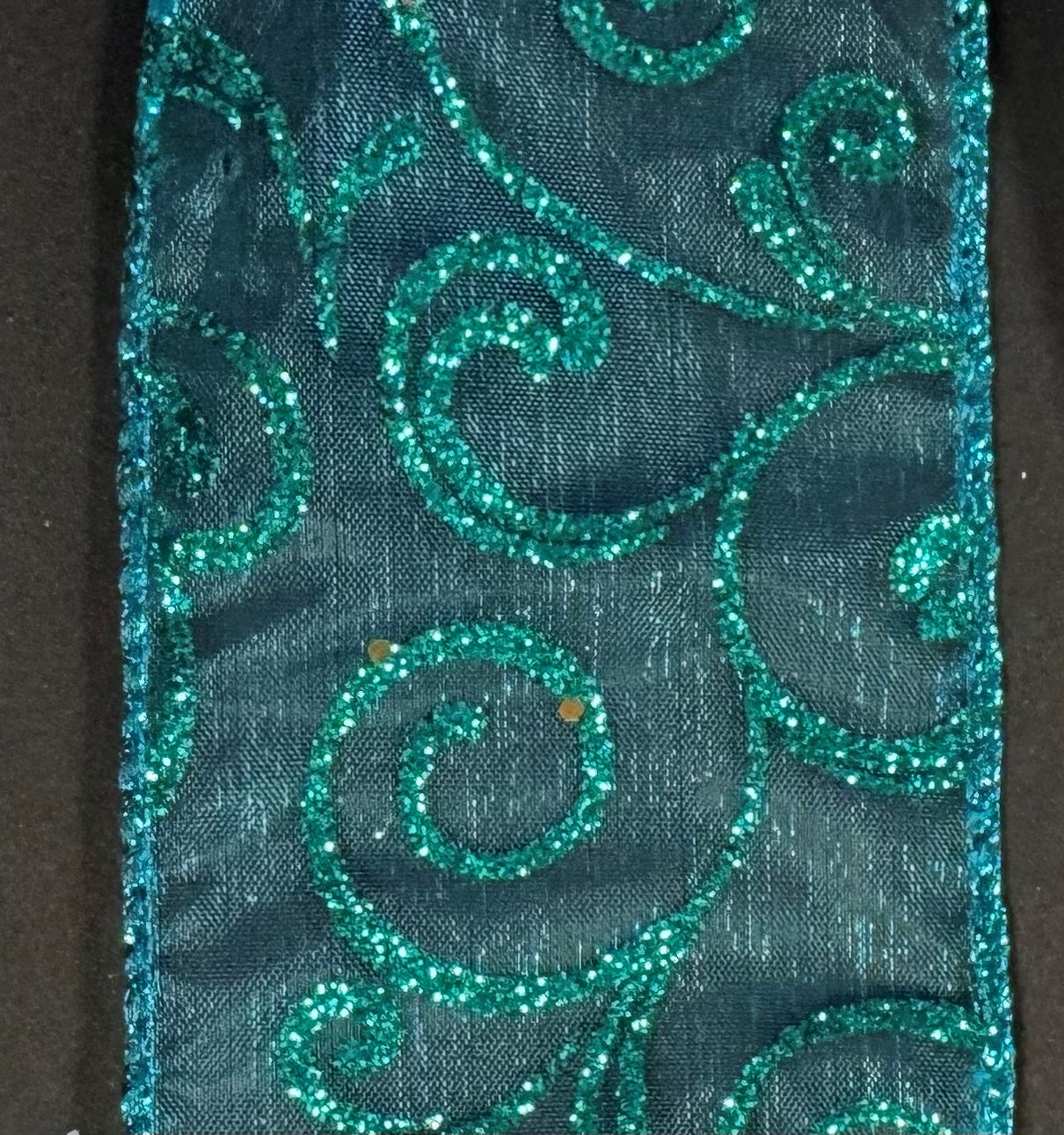 2.5" Turquoise ribbon with turquoise pattern - 2pcs