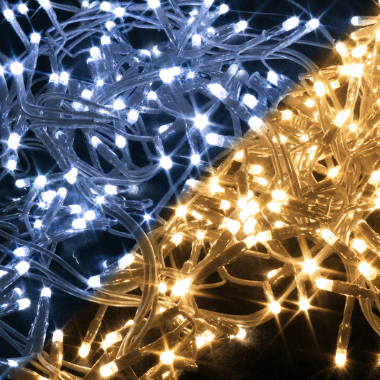 100 2Chip Warm-White/Ice-White 20% Twinkling LEDs on 10m white rubber cable LV - 10 Sets (24VOLTS)