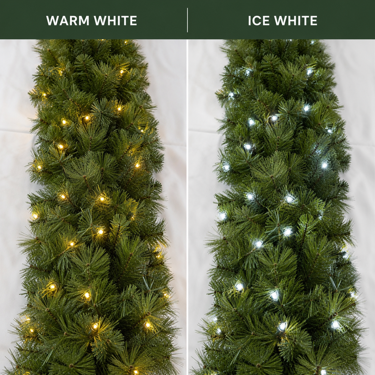 9ft Pre-lit Garland 100 2Chip Warm-White/Ice-White LEDs 20% Twinkling (Premium) - 3pcs (2026)