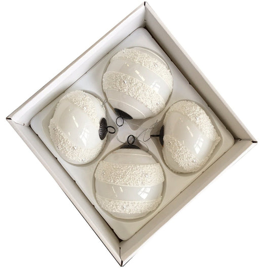 100mm White Round & Onion Glass Baubles - 12 Packs of 4