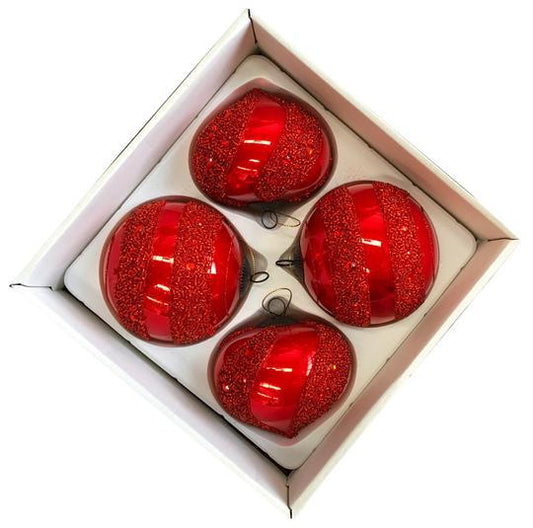 100mm Red Round & Onion Glass Baubles - 12 Packs of 4