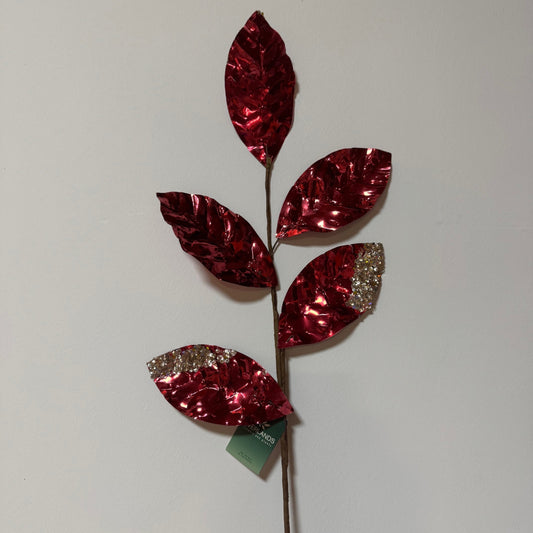 80cm Metallic Red Leaf Spray with Glitters  - Pack of 10