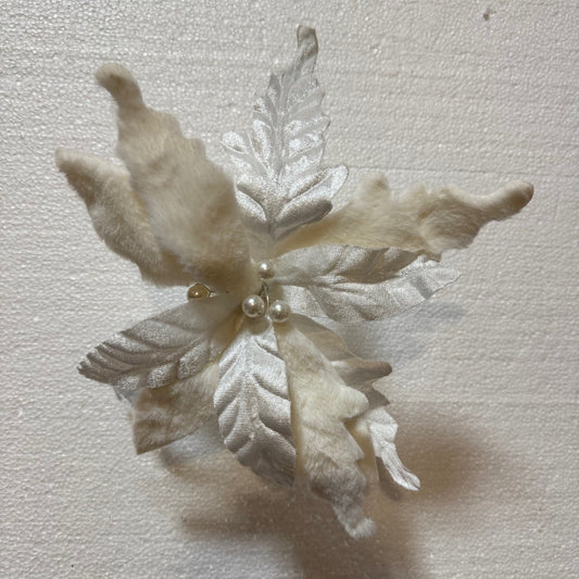 White fluffy Poinsettia on a clip - Pack of 10