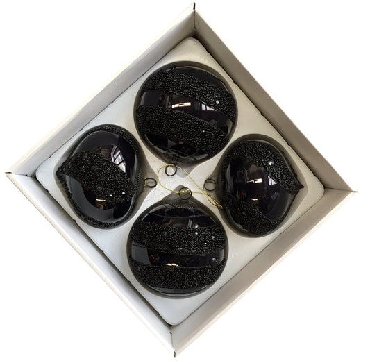 100mm Black Round & Onion Glass Baubles - 12 Packs of 4