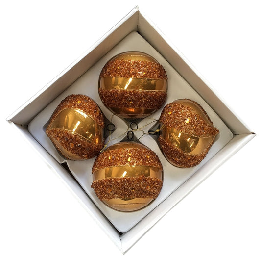 100mm Copper Round & Onion Glass Baubles - 12 Packs of 4