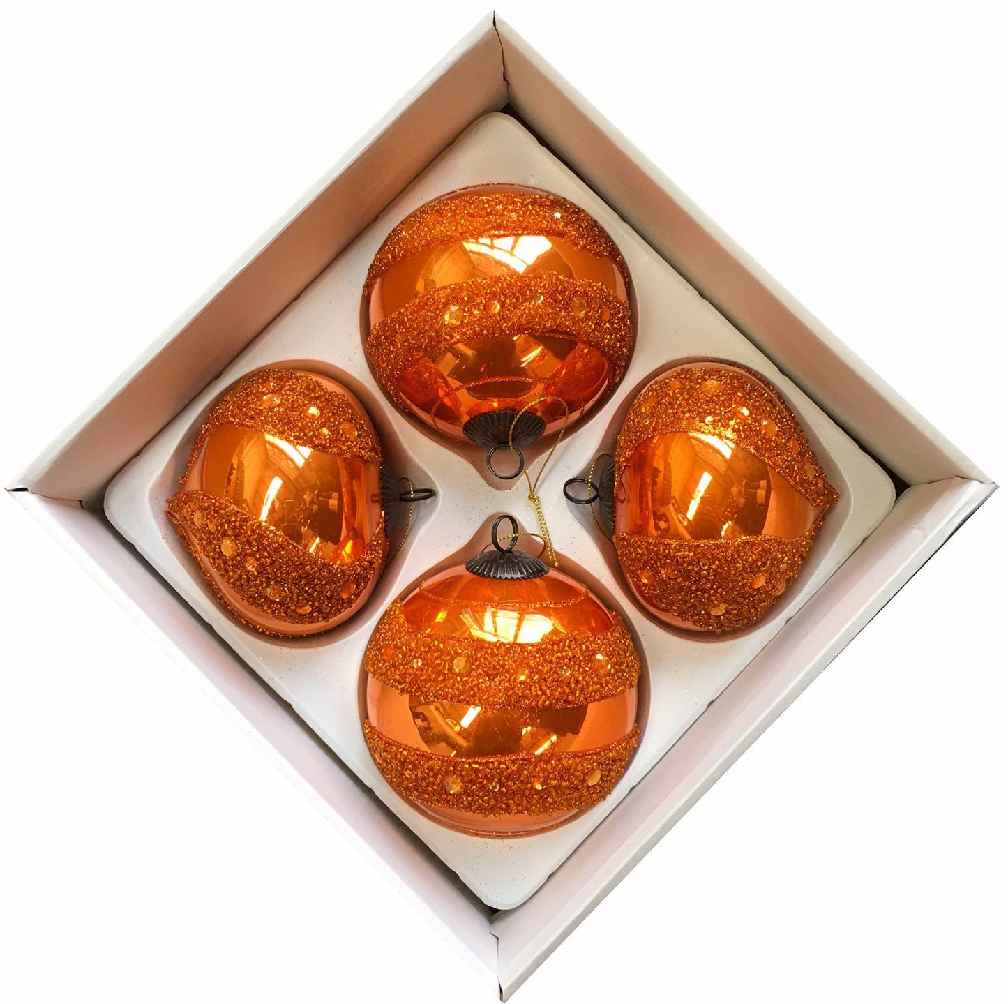 100mm Orange Round & Onion Glass Baubles - 12 Packs of 4