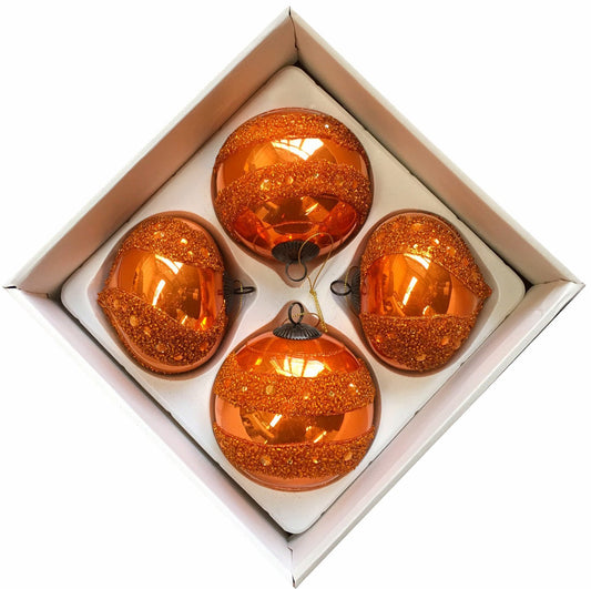 100mm Orange Round & Onion Glass Baubles - 12 Packs of 4