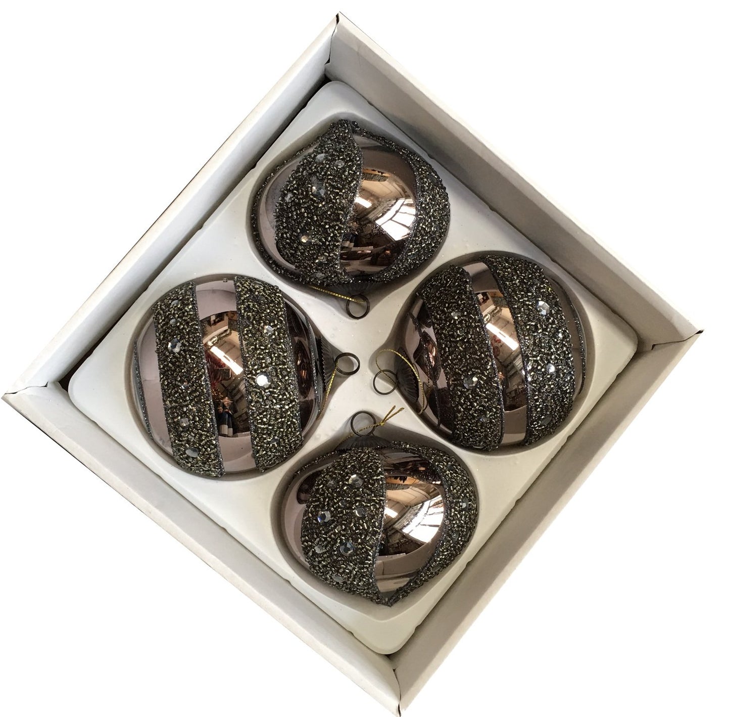 100mm Pewter Round & Onion Glass Baubles - 12 Packs of 4