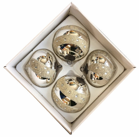 100mm Silver Round & Onion Glass Baubles - 12 Packs of 4