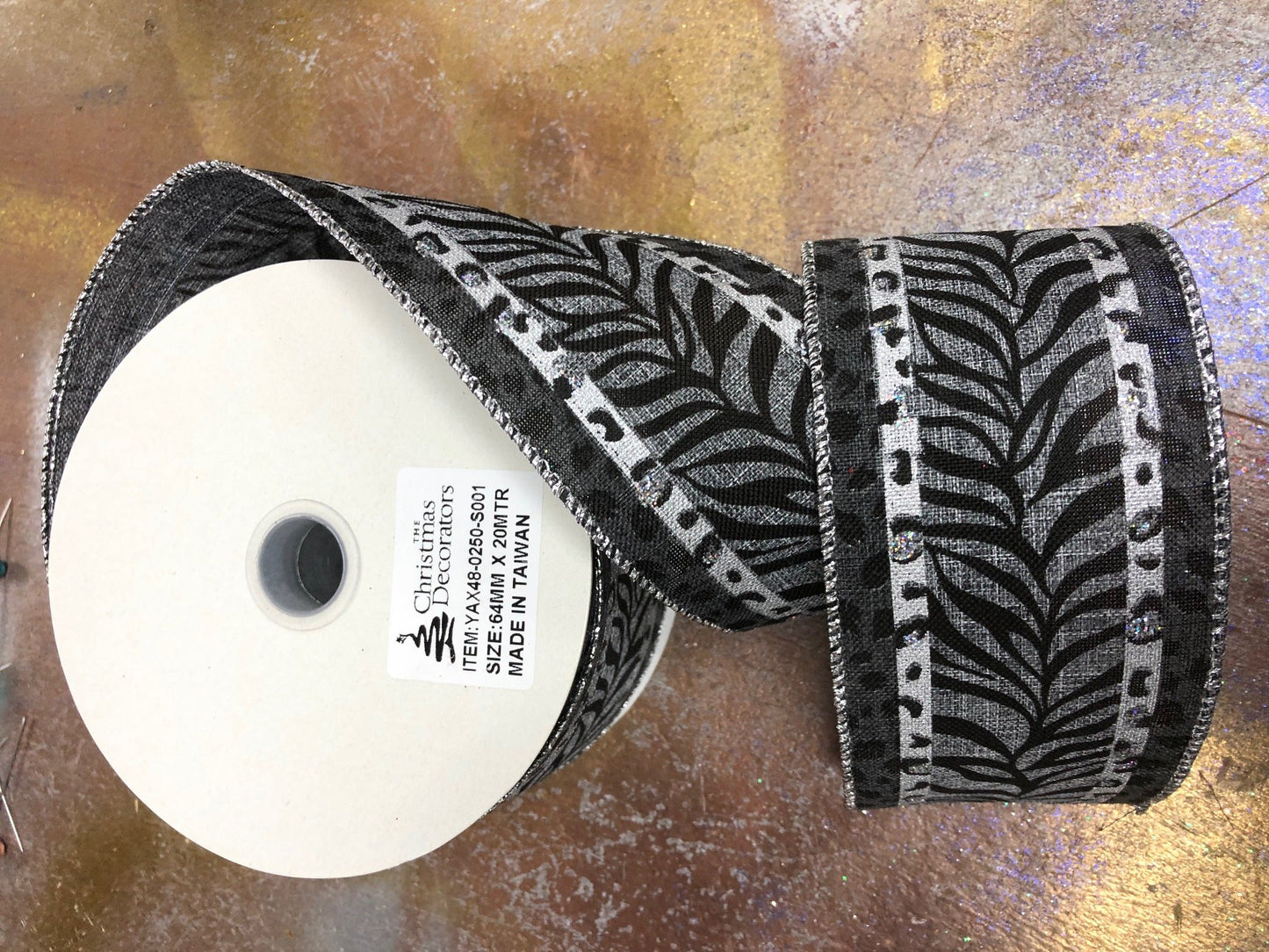 2.5" Black/white animal print ribbon - 2pcs