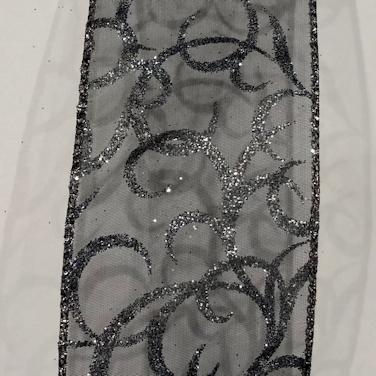 2.5" Black sheer with swirl pattern - 2pcs