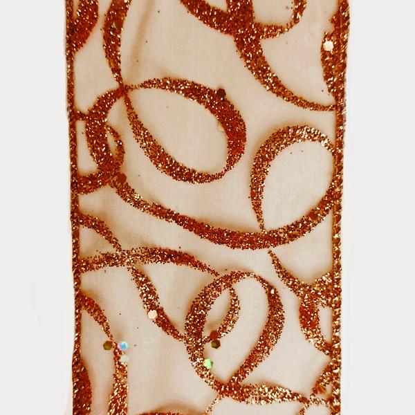 2.5" Brown sheer with glitter swirl pattern - 2pcs