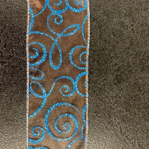 2.5" Brown sheer with turquoise pattern - 2pcs