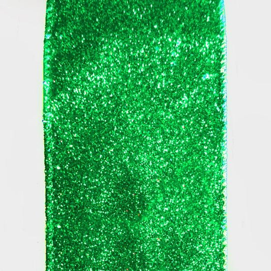 2.5" Green (Emerald) glitter ribbon - 2pcs