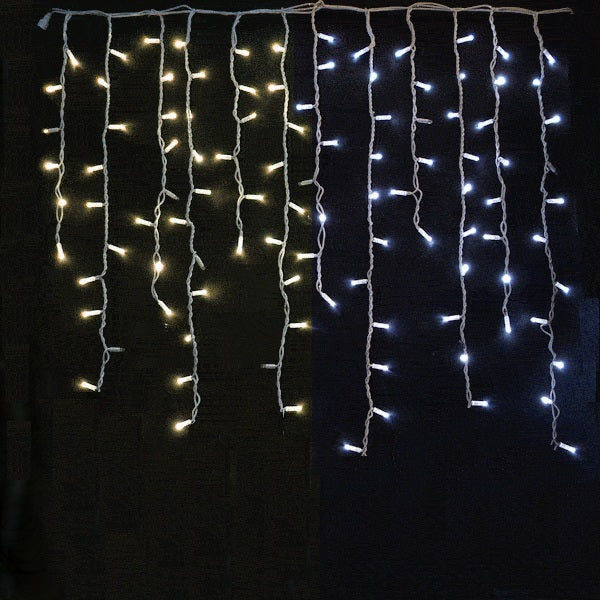 7m Long Drop Icicle-Lights 2Chip Warm-White/Ice-White 14% Twinkling - 629 LEDs - 1pc (MAINS 230V)