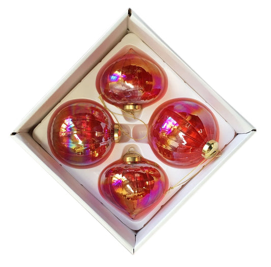 80mm Red Round & Onion Glass Baubles - 24 Packs of 4