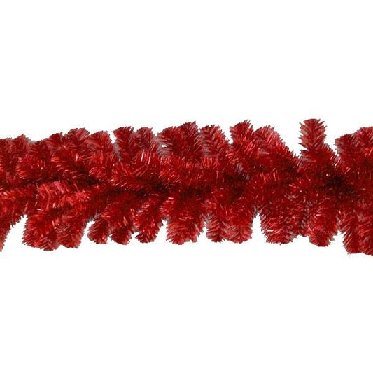 9ft Metallic Red Unlit Tinsel Garland - 10 pcs