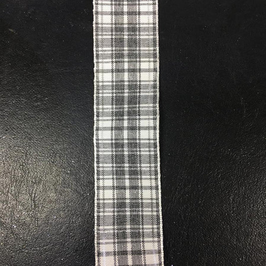 1.5" Silver and white plaid ribbon - 2pcs