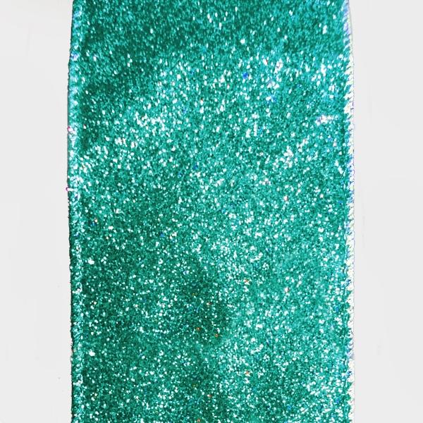 2.5" Turquoise glitter ribbon - 2pcs