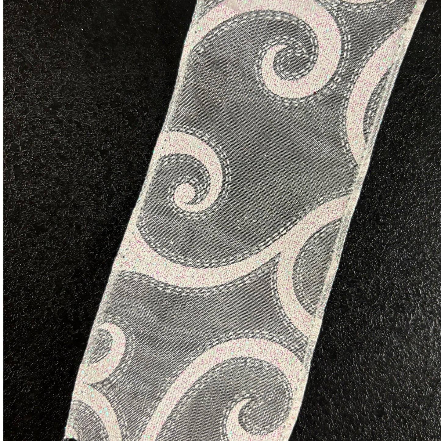 2.5" White sheer ribbon with swirl pattern - 2pcs