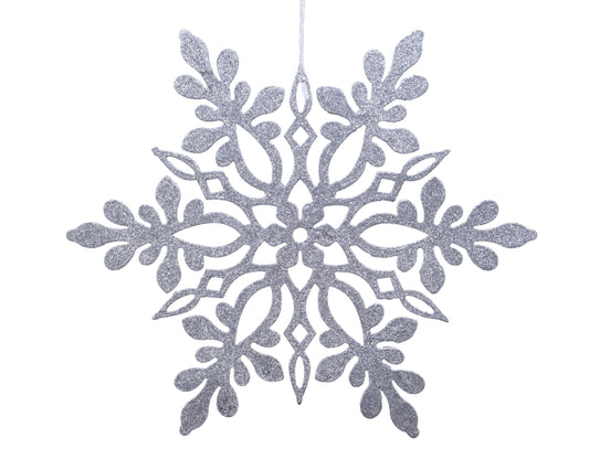 38cm Silver Snowflake with Glitter - 12pcs