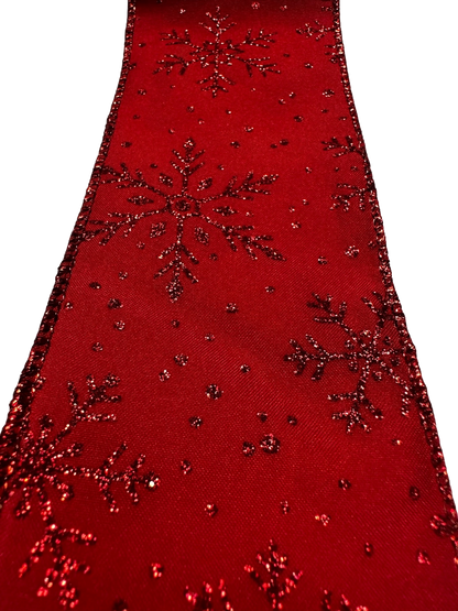 2.5" Red with glitter snowflakes - 2pcs