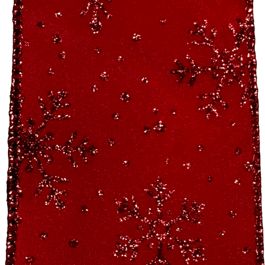 2.5" Red with glitter snowflakes - 2pcs