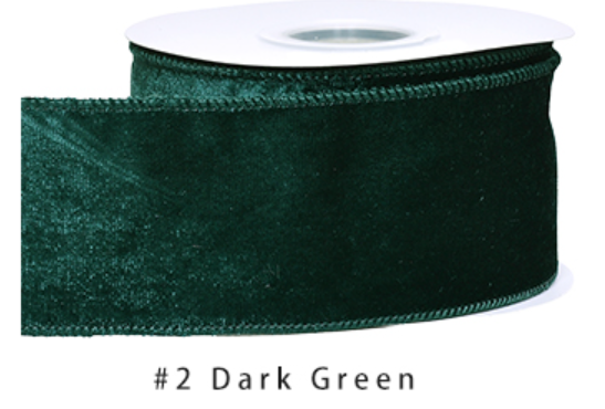 2.5" Velvet Ribbon Dark Green - 2pcs