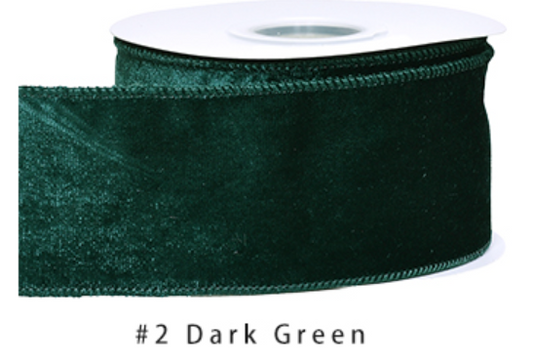 2.5" Velvet Ribbon Dark Green - 2pcs