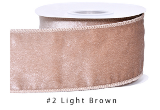 2.5" Velvet Ribbon Light Brown - 2pcs