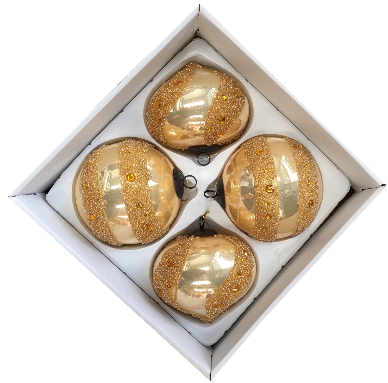 100mm Light Gold Round & Onion Glass Baubles 12 Packs of 4 The